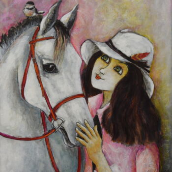 Painting titled "La rencontre" by Véronique Clanet, Original Artwork, Acrylic Mounted on Wood Stretcher frame