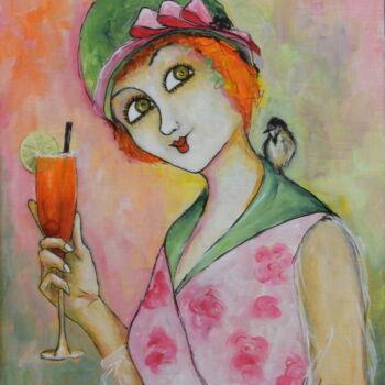 Painting titled "Valentine" by Véronique Clanet, Original Artwork, Acrylic Mounted on Wood Stretcher frame