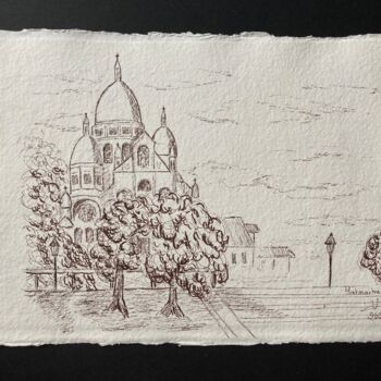 Dibujo titulada "Montmartre, le Sacr…" por Véronique Crombé, Obra de arte original, Tinta