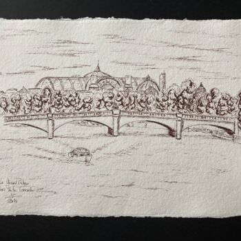Рисунок под названием "Pont de la Concorde…" - Véronique Crombé, Подлинное произведение искусства, Чернила