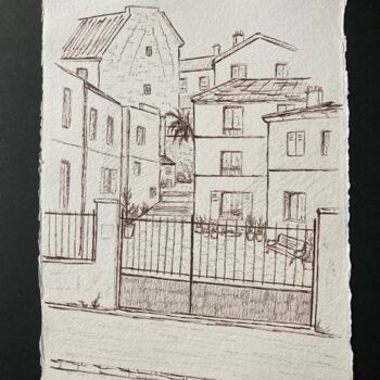 Desenho intitulada "Rue de Croulebarbe,…" por Véronique Crombé, Obras de arte originais, Tinta