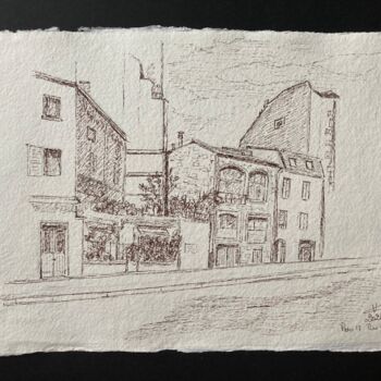 Dessin intitulée "Rue Galvani, Paris…" par Véronique Crombé, Œuvre d'art originale, Encre