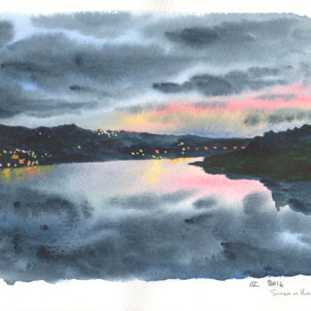 Peinture intitulée "Sunrise on Kinsale" par Véronique Crombé, Œuvre d'art originale, Autre