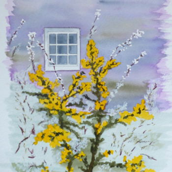 Painting titled "Window in the sprin…" by Véronique Crombé, Original Artwork, Watercolor