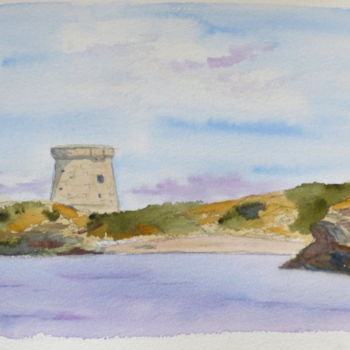 Painting titled "Martello tower on I…" by Véronique Crombé, Original Artwork, Watercolor