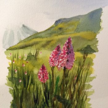 Painting titled "Wild orchids in the…" by Véronique Crombé, Original Artwork, Watercolor