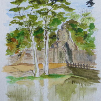 Painting titled "Gate to the ancient…" by Véronique Crombé, Original Artwork, Watercolor