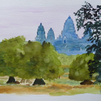 Painting titled "Angkor Wat" by Véronique Crombé, Original Artwork, Watercolor