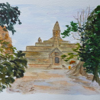 Pintura intitulada "Le temple de Bakong…" por Véronique Crombé, Obras de arte originais