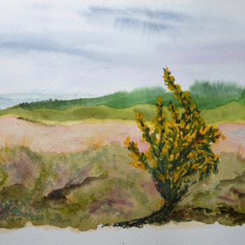 Painting titled "Gorse in the Spring…" by Véronique Crombé, Original Artwork, Watercolor