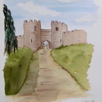 Painting titled "The gate to Conwy." by Véronique Crombé, Original Artwork, Watercolor