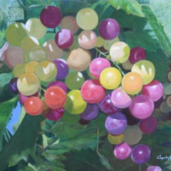 Peinture intitulée "Fruits en couleur" par Véronique Degabriel, Œuvre d'art originale, Huile Monté sur Châssis en bois