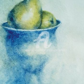 Pintura intitulada "Les Poires  bleues" por Véronique Emmanuelle Bernard, Obras de arte originais, Aquarela