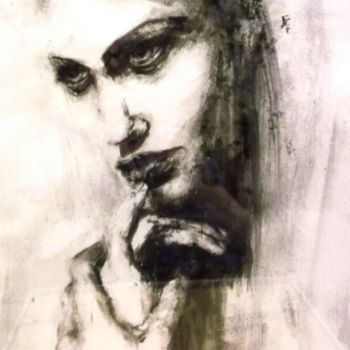 Рисунок под названием "Portrait femme mono…" - Véronique Emmanuelle Bernard, Подлинное произведение искусства, Древесный уго…