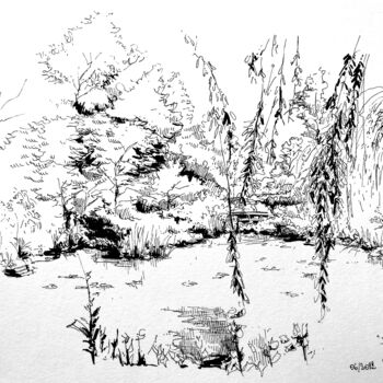 Rysunek zatytułowany „Le bassin des jardi…” autorstwa Veronique Gaudin, Oryginalna praca, Atrament