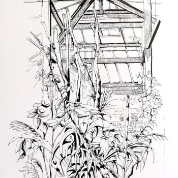 Desenho intitulada "Serre du parc floral" por Veronique Gaudin, Obras de arte originais, Tinta