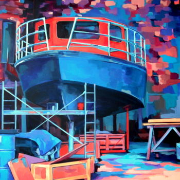 Painting titled "chantier naval" by Veronique Gaudin, Original Artwork, Acrylic