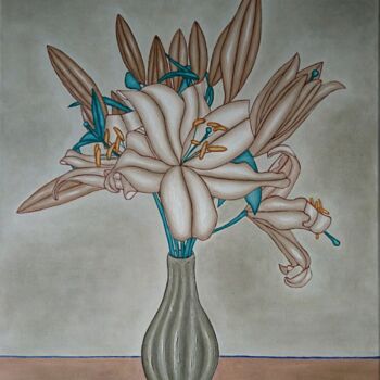 Картина под названием "Petit bouquet de lys" - Véronique Génot, Подлинное произведение искусства, Масло