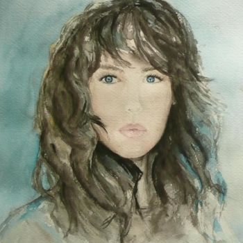 Schilderij getiteld "Isabelle Adjani" door Véronique Heim, Origineel Kunstwerk, Aquarel