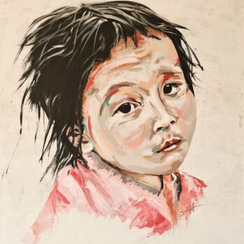 Peinture intitulée "Portrait enfant d'A…" par Véronique Jolly, Œuvre d'art originale, Acrylique