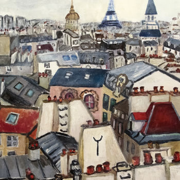 Malarstwo zatytułowany „La valse des toits…” autorstwa Véronique-Joséphine Françaix, Oryginalna praca, Akryl