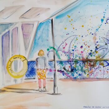 Painting titled "Ferry" by Veronique Labadie Layton, Original Artwork, Watercolor