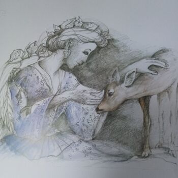 Tekening getiteld "Fee Maindepoils" door Veronique Labadie Layton, Origineel Kunstwerk, Potlood