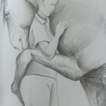 Dibujo titulada "Ami cheval" por Veronique Labadie Layton, Obra de arte original, Lápiz