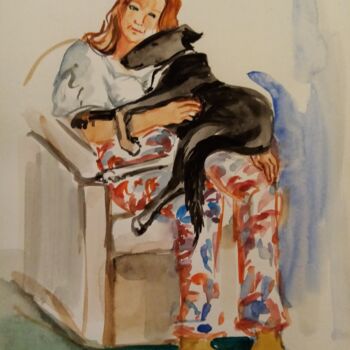 제목이 "Le vieux chien"인 미술작품 Veronique Labadie Layton로, 원작, 수채화