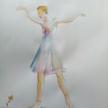 Pittura intitolato "Danser avec une fle…" da Veronique Labadie Layton, Opera d'arte originale, Acquarello