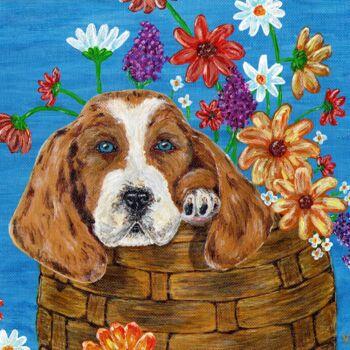 Malerei mit dem Titel "Happy Doggy" von Véronique Lachenal, Original-Kunstwerk, Acryl