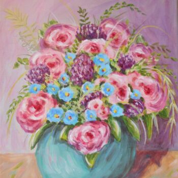 Painting titled "Bouquet de roses" by Véronique Lauron, Original Artwork, Acrylic