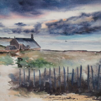 Painting titled "La pointe du Vann" by Véronique Le Forestier, Original Artwork, Watercolor