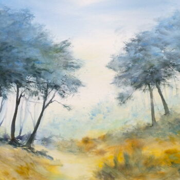 Peinture intitulée "Arbres bleus dans l…" par Véronique Le Forestier, Œuvre d'art originale, Aquarelle