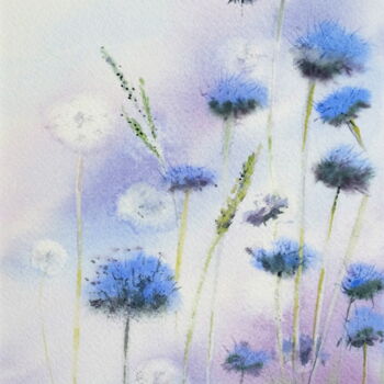 Painting titled "Fleur bleues" by Véronique Le Forestier, Original Artwork, Watercolor