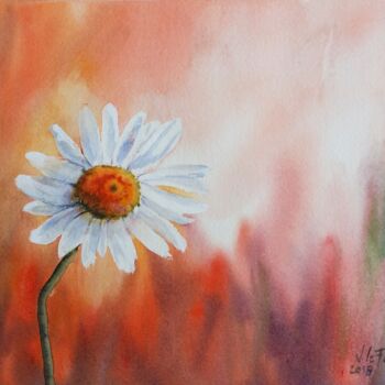 Pintura intitulada "Marguerite" por Véronique Le Forestier, Obras de arte originais, Aquarela