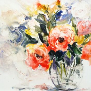 제목이 "Bouquet sur papier…"인 미술작품 Véronique Le Forestier로, 원작, 수채화