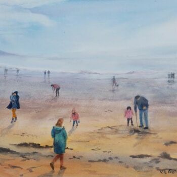 Painting titled "plage de Dinard" by Véronique Le Forestier, Original Artwork, Watercolor