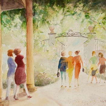 Painting titled "Parc ensoleillé" by Véronique Le Forestier, Original Artwork, Watercolor