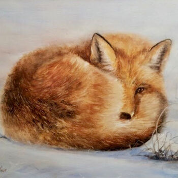 Pintura intitulada "Renard endormi" por Véronique Le Forestier, Obras de arte originais, Aquarela