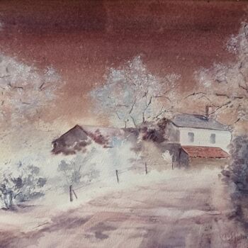 Painting titled "Neige de nuit" by Véronique Le Forestier, Original Artwork, Watercolor