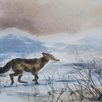 Painting titled "Renard chasse" by Véronique Le Forestier, Original Artwork, Watercolor