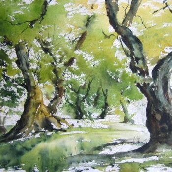 Pintura intitulada "arbres..." por Véronique Le Forestier, Obras de arte originais