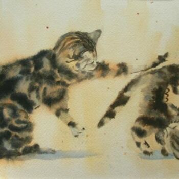 Painting titled "Chatons joueurs" by Véronique Le Forestier, Original Artwork