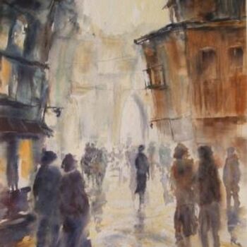 Painting titled "Rue animée(2)" by Véronique Le Forestier, Original Artwork