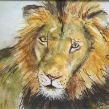 Peinture intitulée "Lion au re pos" par Véronique Le Forestier, Œuvre d'art originale