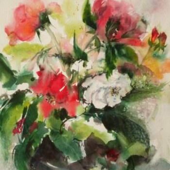 Schilderij getiteld "Roses et blanches" door Véronique Le Forestier, Origineel Kunstwerk