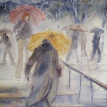 Painting titled "Escalier- pluie" by Véronique Le Forestier, Original Artwork