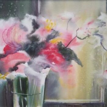 Peinture intitulée "Fleurs devant..." par Véronique Le Forestier, Œuvre d'art originale
