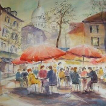 Peinture intitulée "Place du Tertre" par Véronique Le Forestier, Œuvre d'art originale